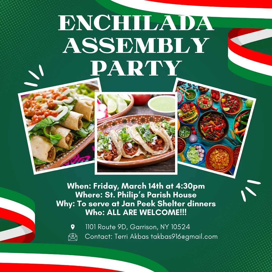 Please join us this Friday to assemble casseroles to be served to the residents at Jan Peek Shelter. Our volunteers will also get to enjoy an enchilada casserole for dinner. All are welcome to participate and there will be a movie for younger childre