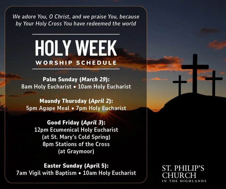 Don&rsquo;t just skip to Easter&mdash;walk the whole story.

🌿 Palm Sunday
🕊️ Maundy Thursday
✝️ Good Friday
🌅 Easter Day

Join us at St. Philip&rsquo;s this Holy Week. It&rsquo;s beautiful. It&rsquo;s real. It&rsquo;s for you.

#HolyWeek #WalkThe