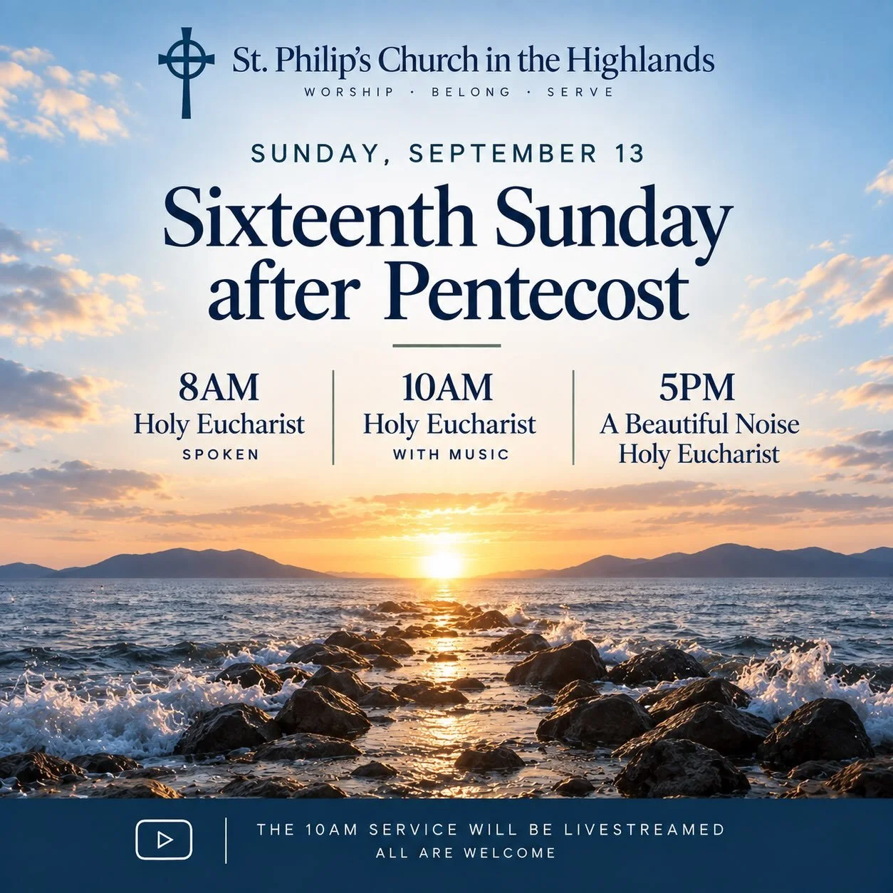 Join us this Sunday at St. Philip&rsquo;s! ✨

Sunday, September 13
Sixteenth Sunday after Pentecost

🕊️ 8am &mdash; Holy Eucharist
🎶 10am &mdash; Holy Eucharist with Music
🎵 5pm &mdash; A Beautiful Noise Holy Eucharist

The 10am service is livestr