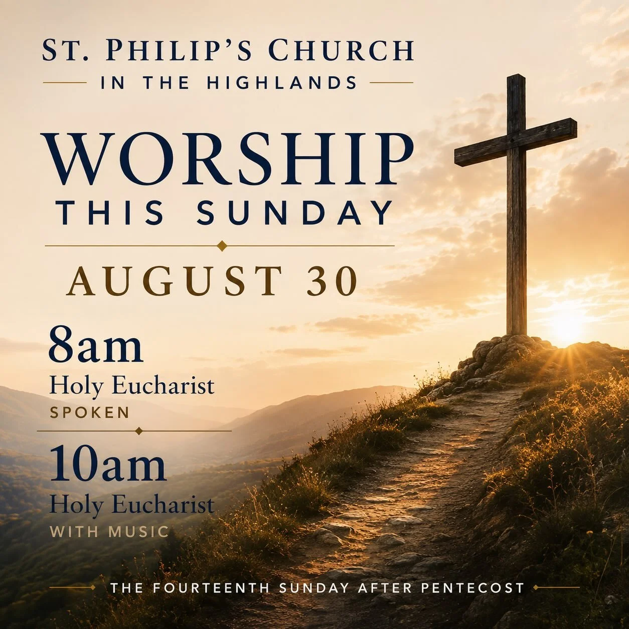 This Sunday, we gather at St. Philip&rsquo;s Church in the Highlands for the Fourteenth Sunday after Pentecost.

Join us for Holy Eucharist at 8am (spoken) or 10am (with music).

As we hear Jesus call us to &ldquo;take up the cross and follow me,&rdq