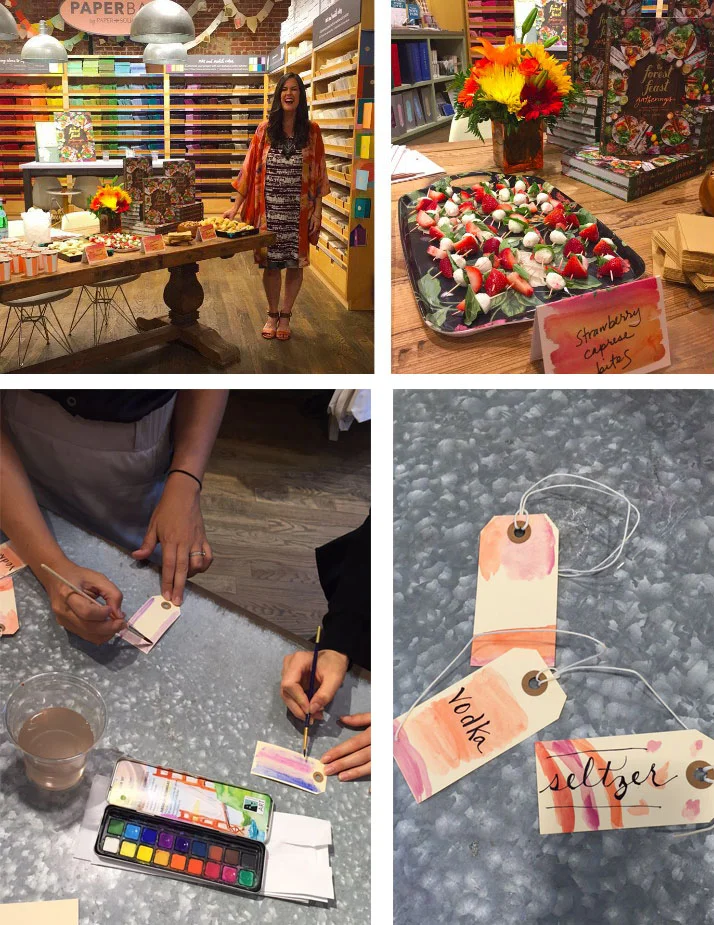 At Paper Source in Manhattan we did a watercolor crafting DIY from the book and I made lots of treats (like Strawberry Caprese Bites from the book) to nosh on at the signing.