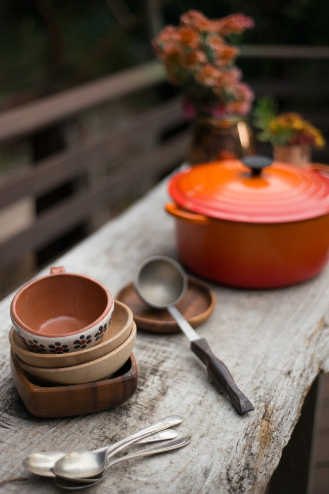 Self-serve soup bar with a ladle.
