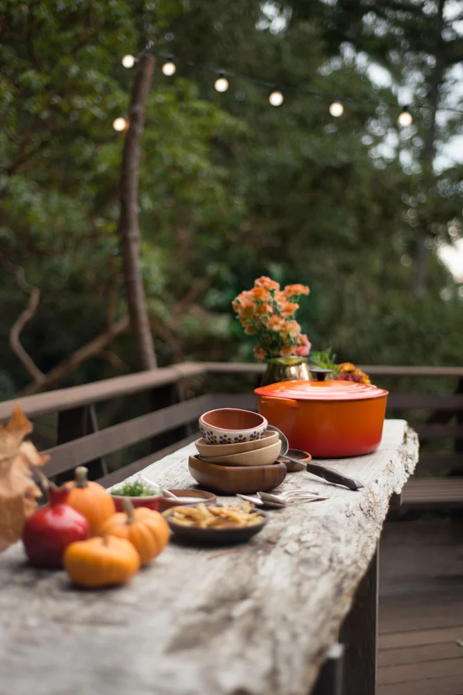 I decorated the buffet/bar with mini pumpkins, dried leaves and fall-colored flowers in small vases.