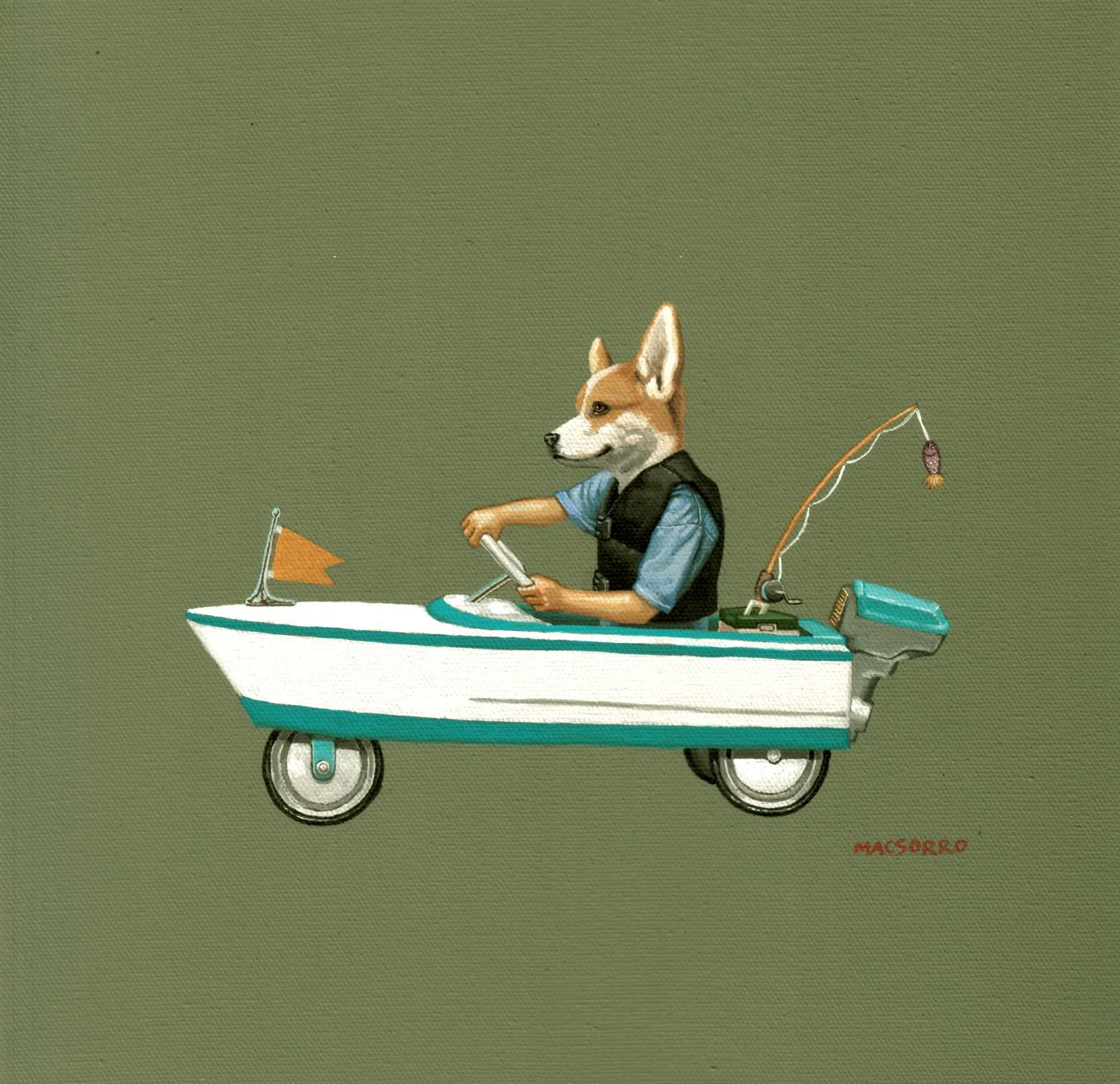"Corgi Gone Fishing" 12"x12"