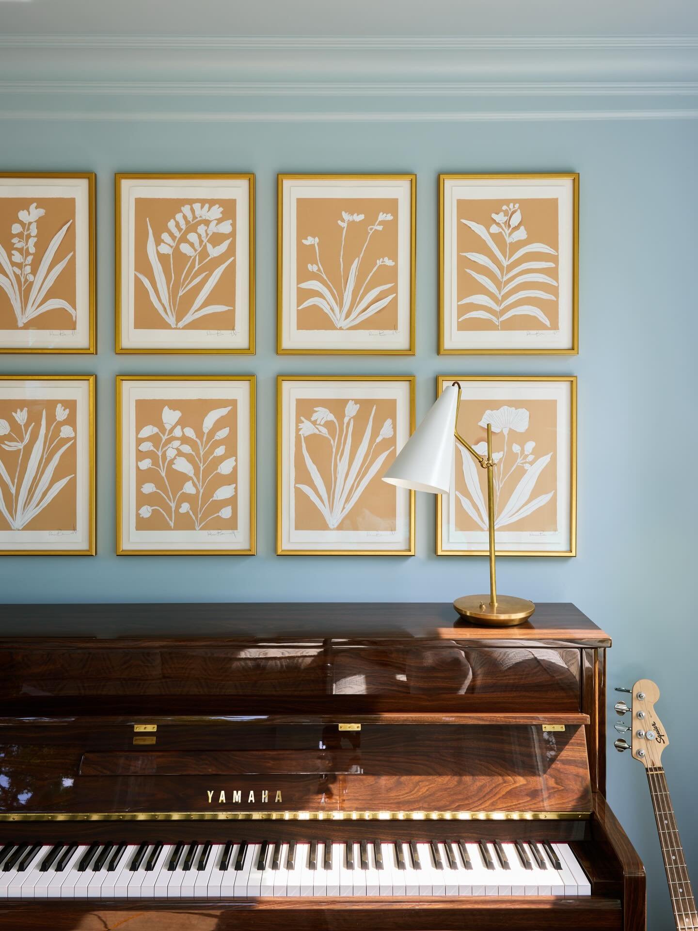 @reneebouchon stunning Flora De Blanche Series are the perfect pop in a serene satin blue music room 🎶🌱💙