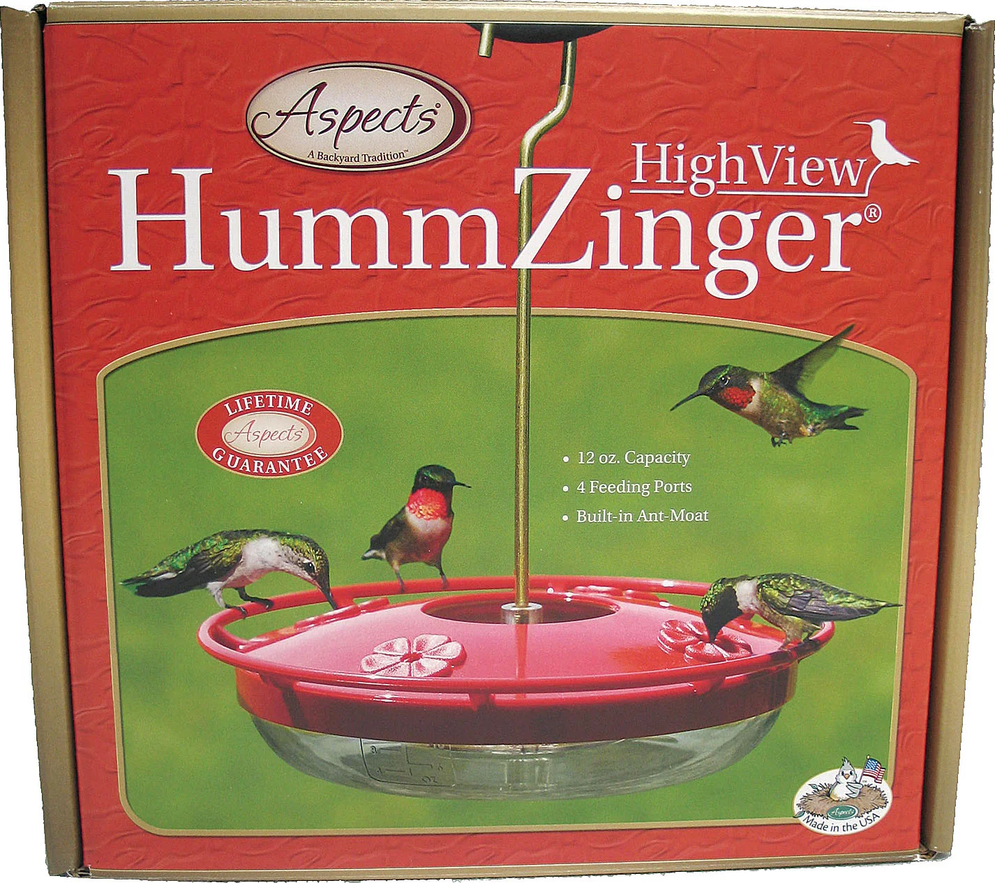 Hummzinger high view feeders come in three different sizes. 8oz, 12oz, and 16oz.