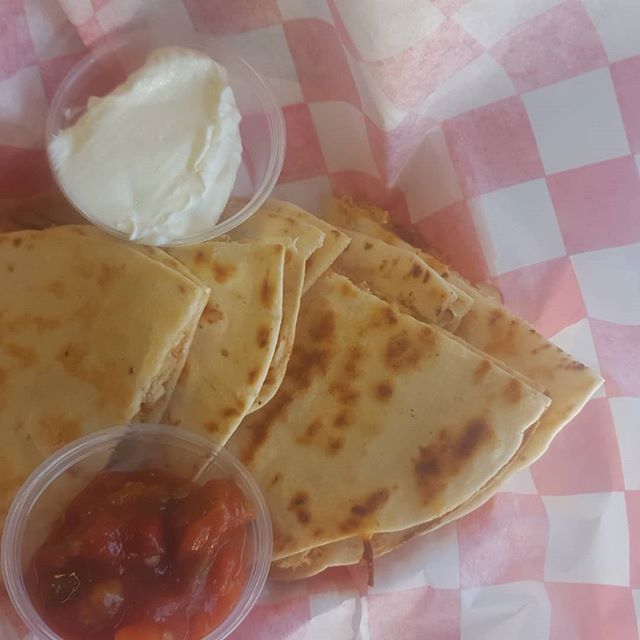 bbq chicken quesadilla, smoked meatballs marinara, and smoked corned beef Rueben