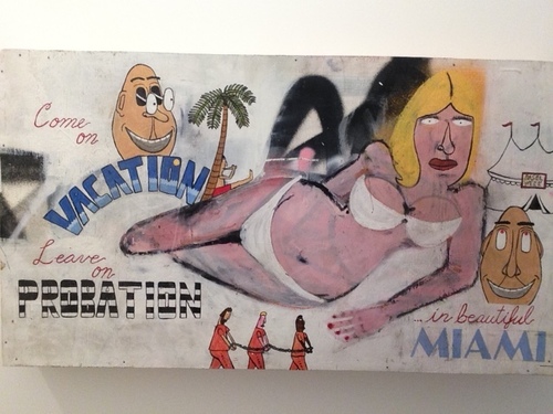 Come on Vacation, Leave on Probation, 2014 Acrylic and spray paint on wood panel 24 × 32 inches