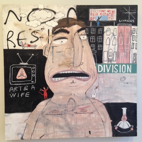 Division St., 2013 Acrylic, spray paint, and oil stick on wood panel 48 × 48 inches $4000