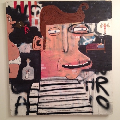Untitled (Young Vices), 2013 Acrylic, spray paint, and oil stick on wood panel 36 × 34 inches $2500