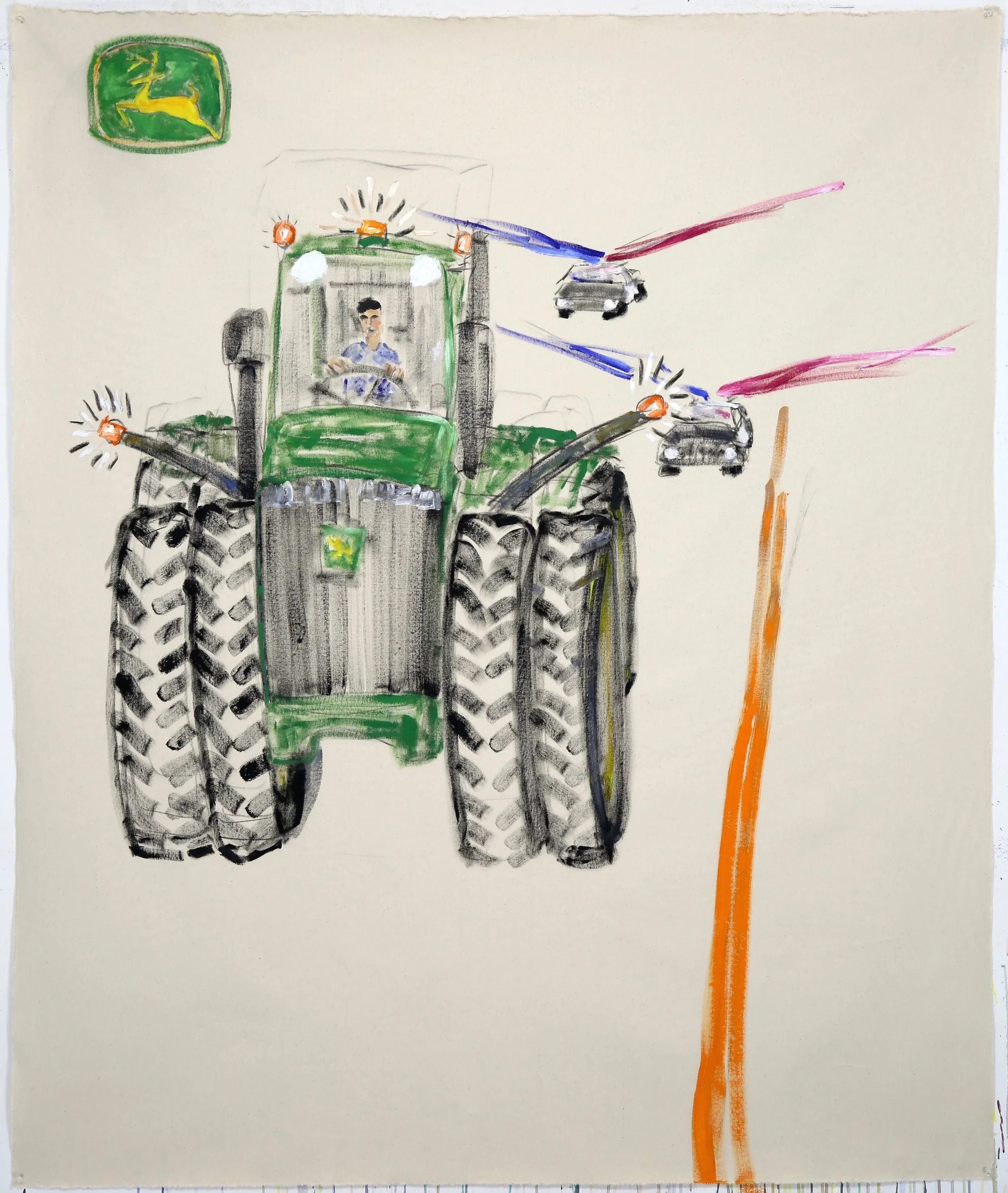 Pull That John Deere Over, Boy. Oil on raw canvas, 72 x 60 inches.