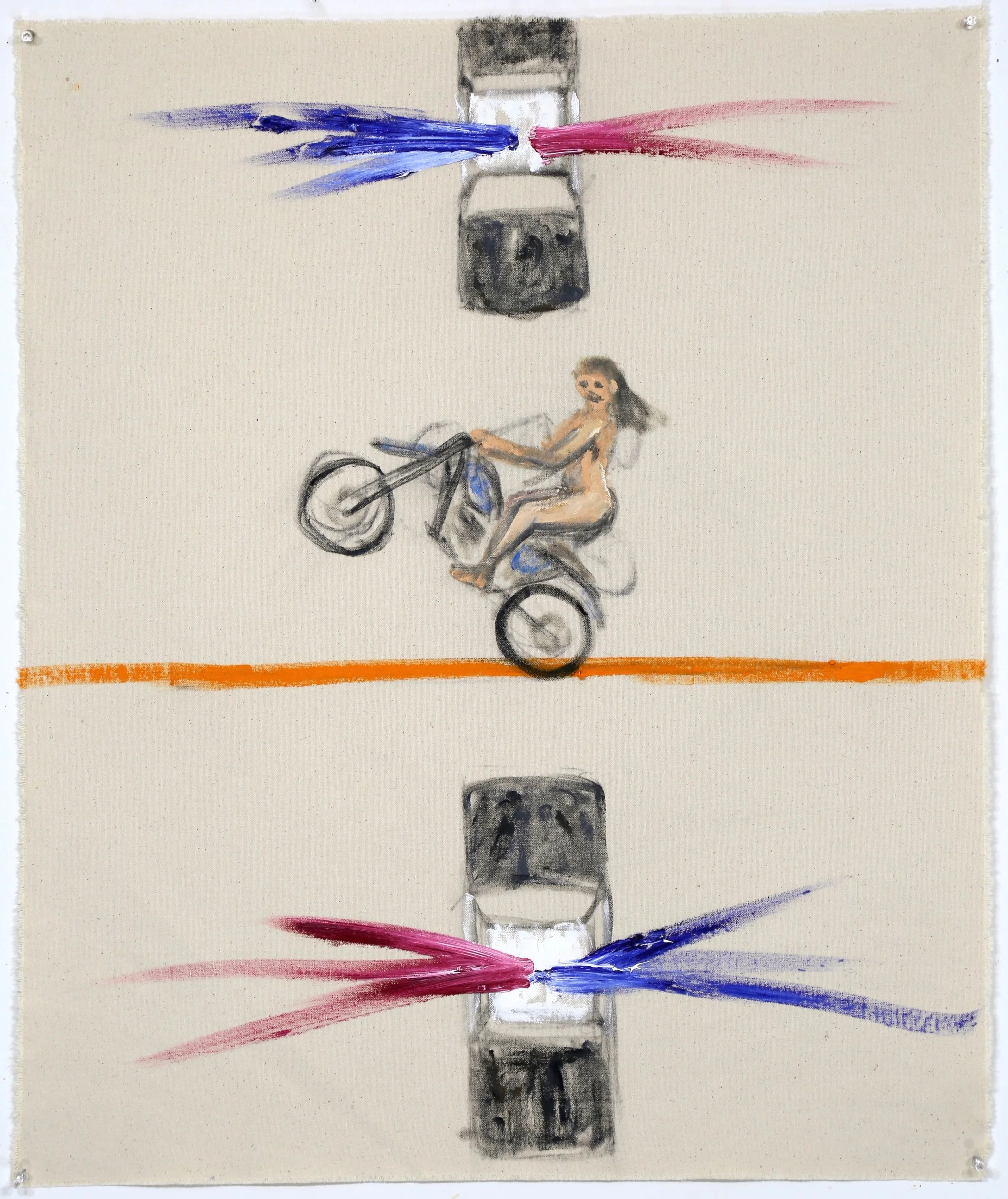 Wheelie. Oil on raw canvas, 72 x 60 inches.