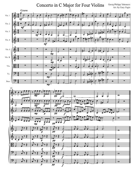Concerto for Four Violins in C Major, George Phillipp Telemann — Gary S.  Fagin