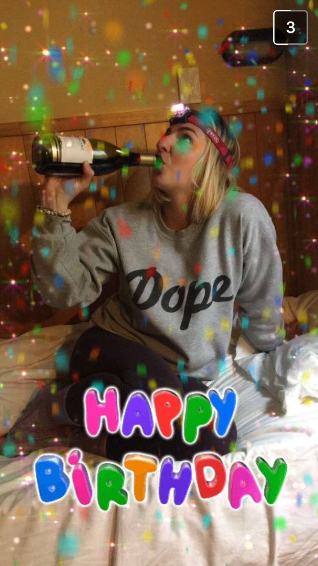 Headlamp and grocery store wine got me feeling pretty festive in the hostel.
