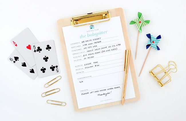 Notes for the babysitter free printable