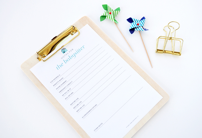 Notes for the babysitter free printable