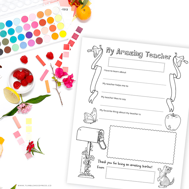 Teacher Appreciation Coloring Printable by TumbleweedPress.Co