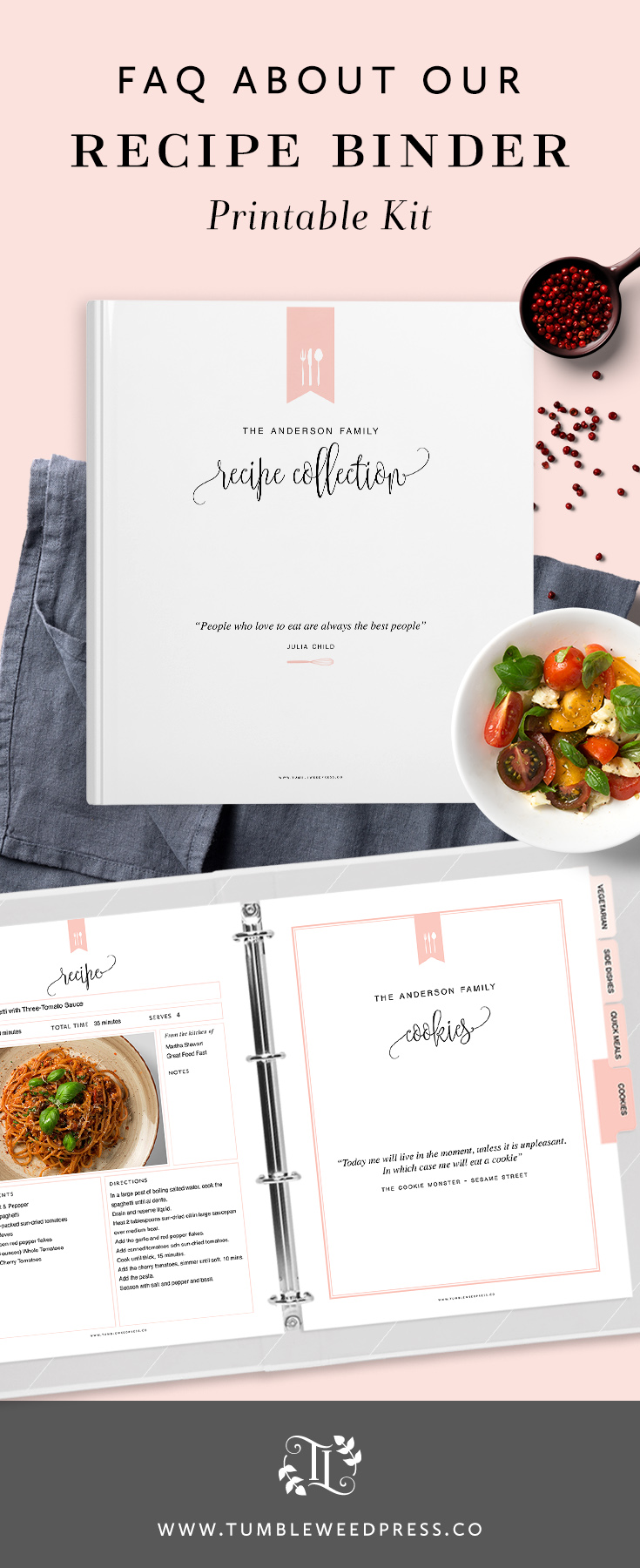 Recipe Binder Printable Kit FAQ Answered by TumbleweedPress.Co