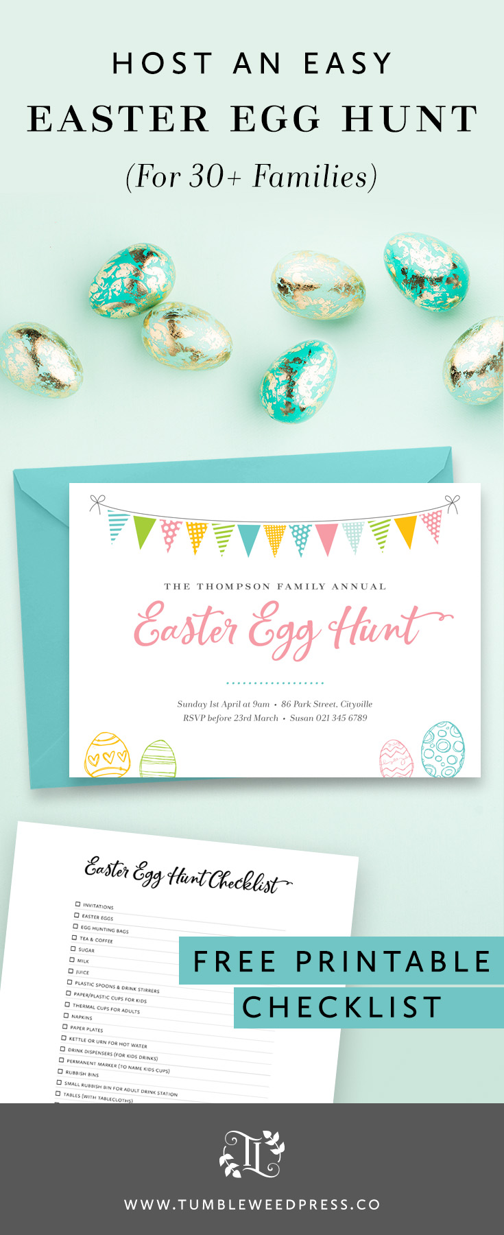 How to host an Easy Easter Egg Hunt for families from TumbleweedPress.Co