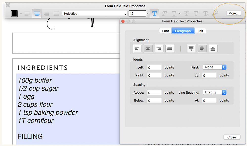 Adobe Reader Form Field Text Properties Panel