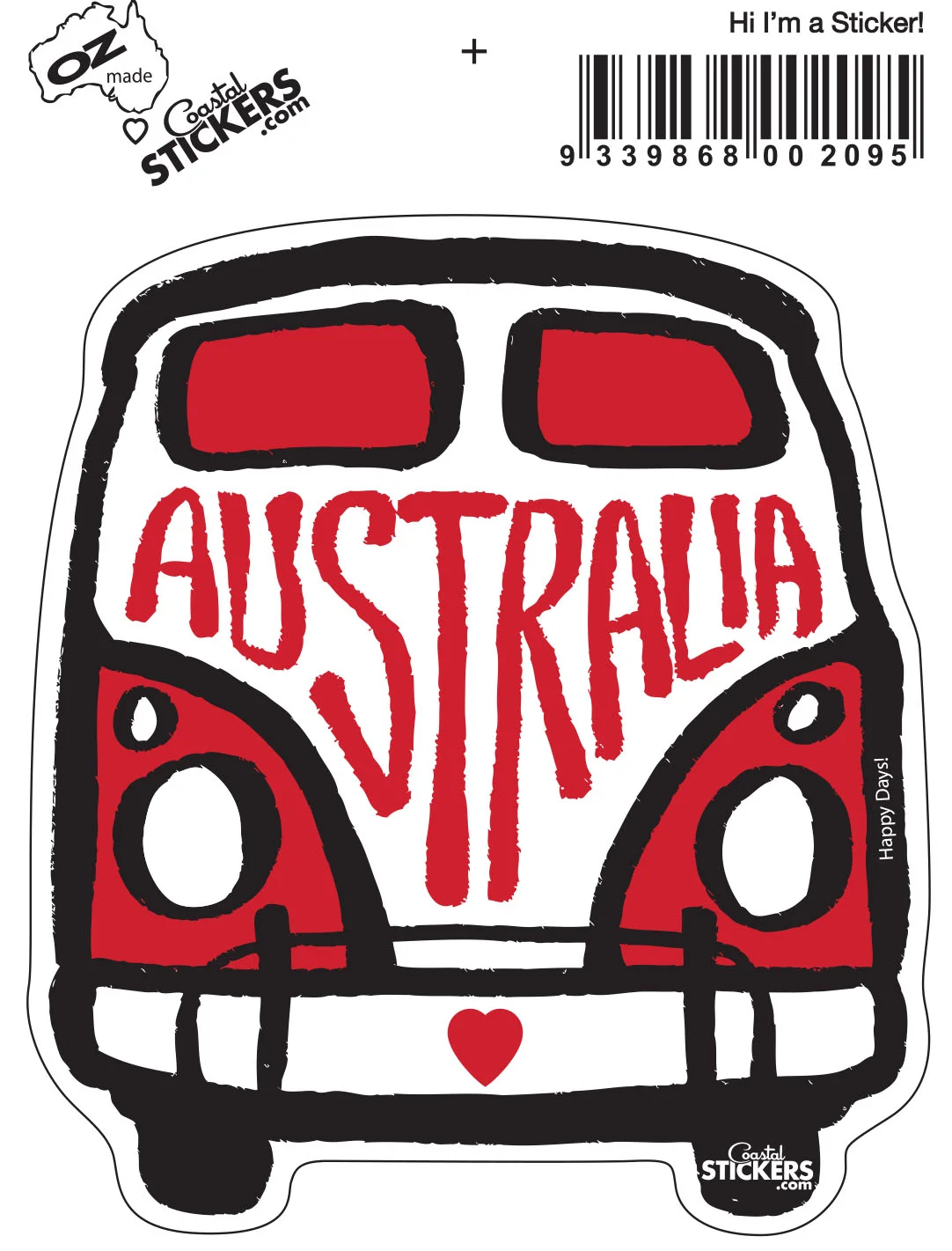 Kombi Australia Sticker - Actual size of Kombi W8cm x H10cm.