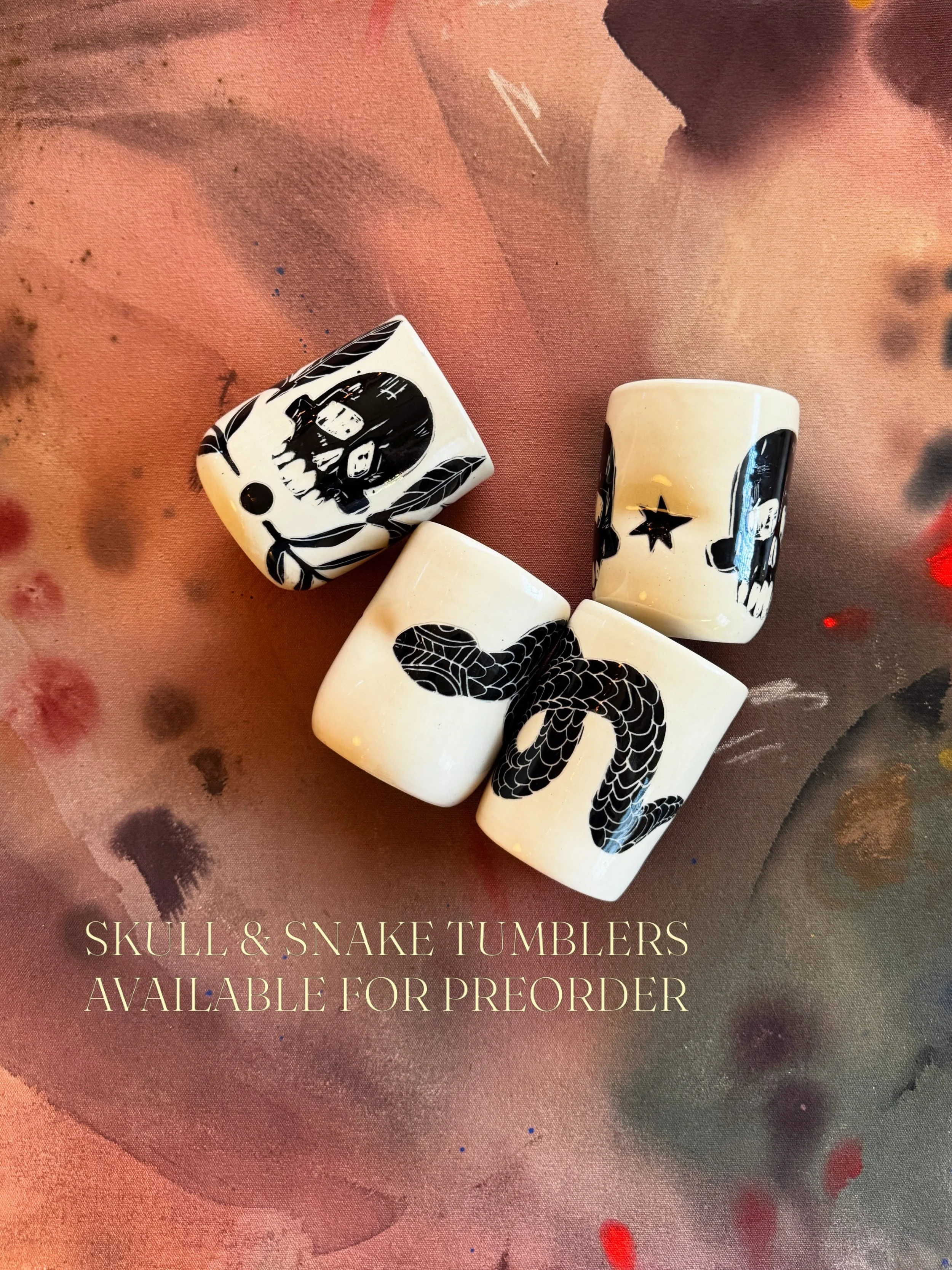 Welcoming Autumn with my favorite tumblers of the year! 

The sgraffito method is slowww, meditative, and unforgiving. Leaving you with the most addicting texture of each line. 

A few designs, shapes, &amp; colors to choose between for your new fav 