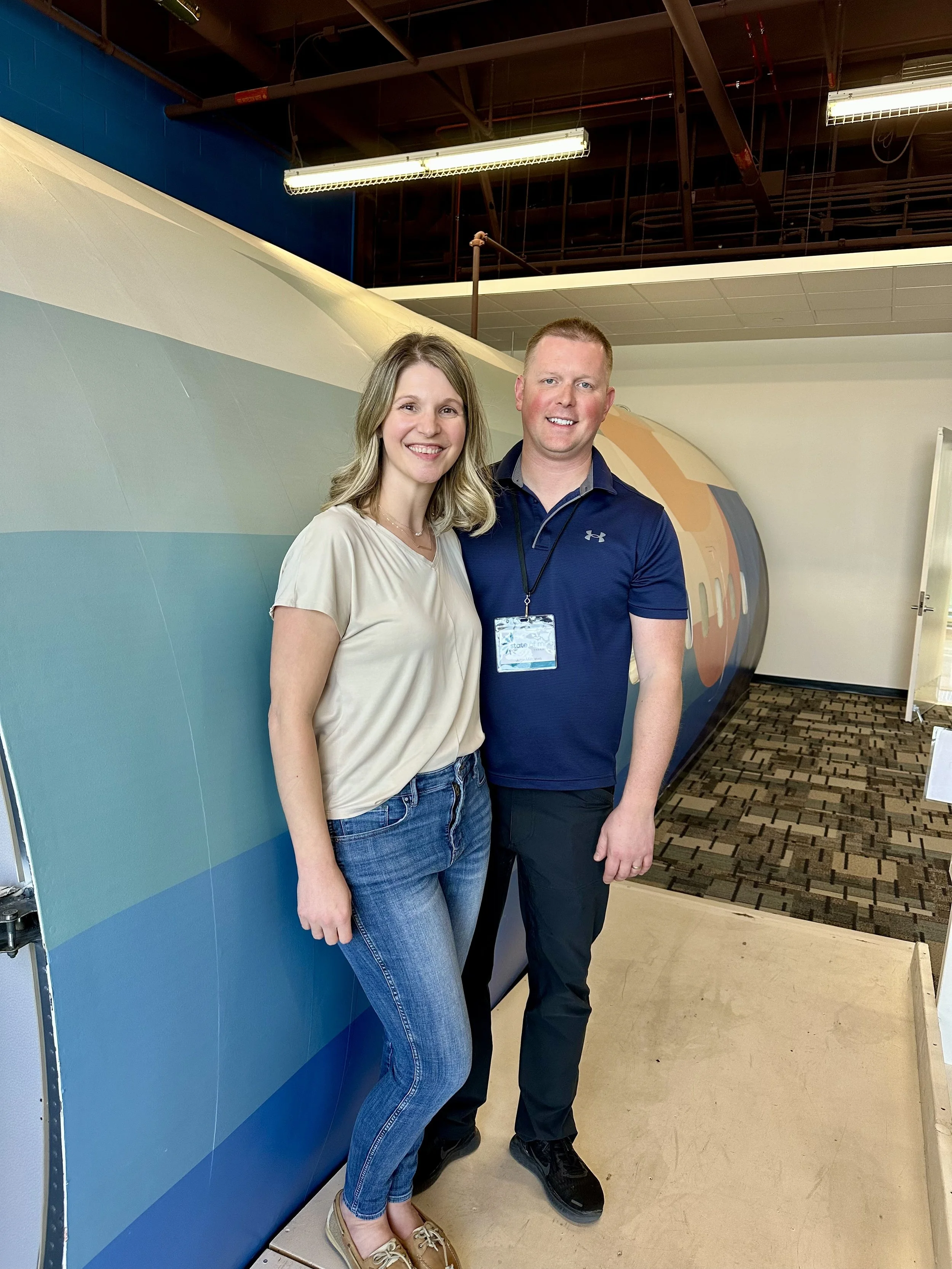 Jenny and Justin Matthews at a fear of flying workshop at Minneapolis-Saint Paul International Airport