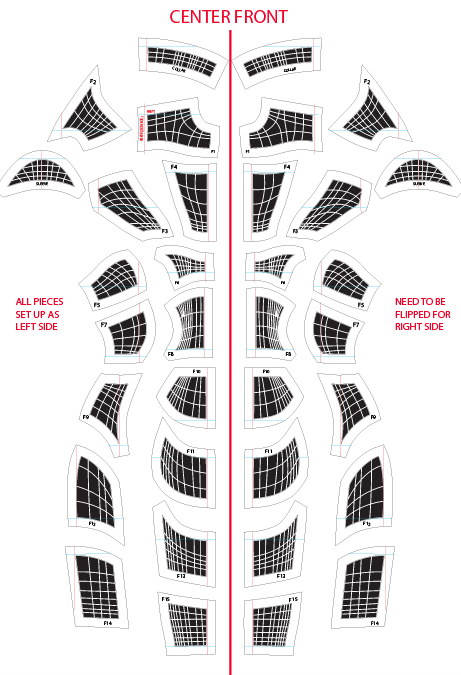 Layout of the dress pattern in Illustrator