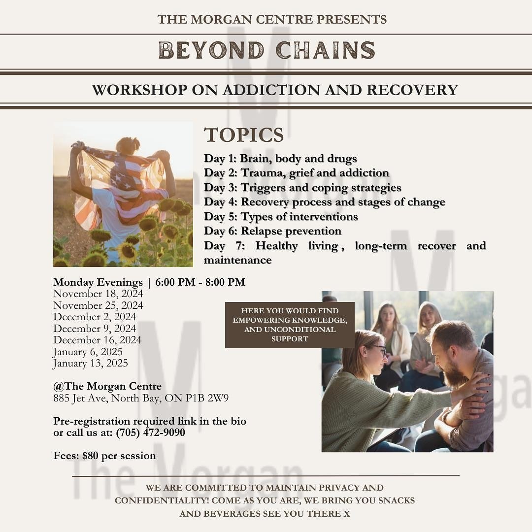 🧠✨ Join us for &lsquo;Beyond Chains,&rsquo; a comprehensive workshop on addiction and recovery presented by The Morgan Centre. Over 7 engaging sessions, we&rsquo;ll explore key topics such as trauma, coping strategies, and relapse prevention. Our go