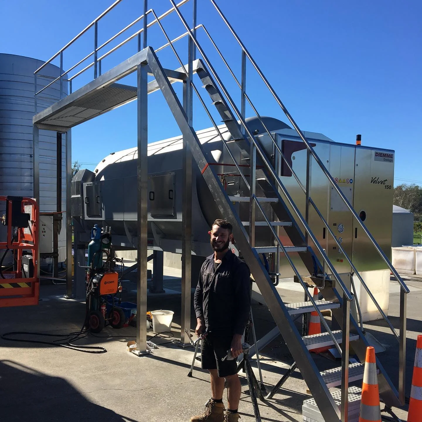 Catwalk &amp; stairs before the hoppers went in. Also a fun build. Good to have my father there to help me out on site. #fabrication #winery #welding