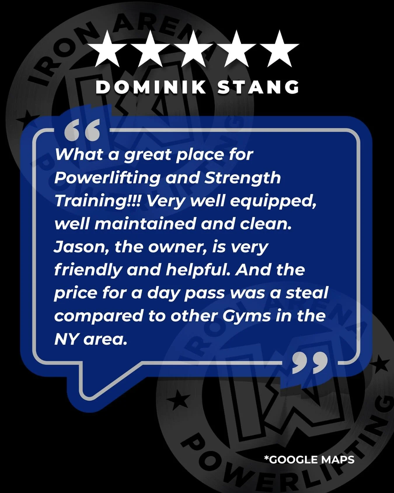 Have you had a great experience at Iron Arena? We&rsquo;d love to hear about it!

If Iron Arena has helped you grow stronger&mdash;inside and outside the gym&mdash;please take a moment to leave us a ⭐️⭐️⭐️⭐️⭐️ review on Google and help others find th