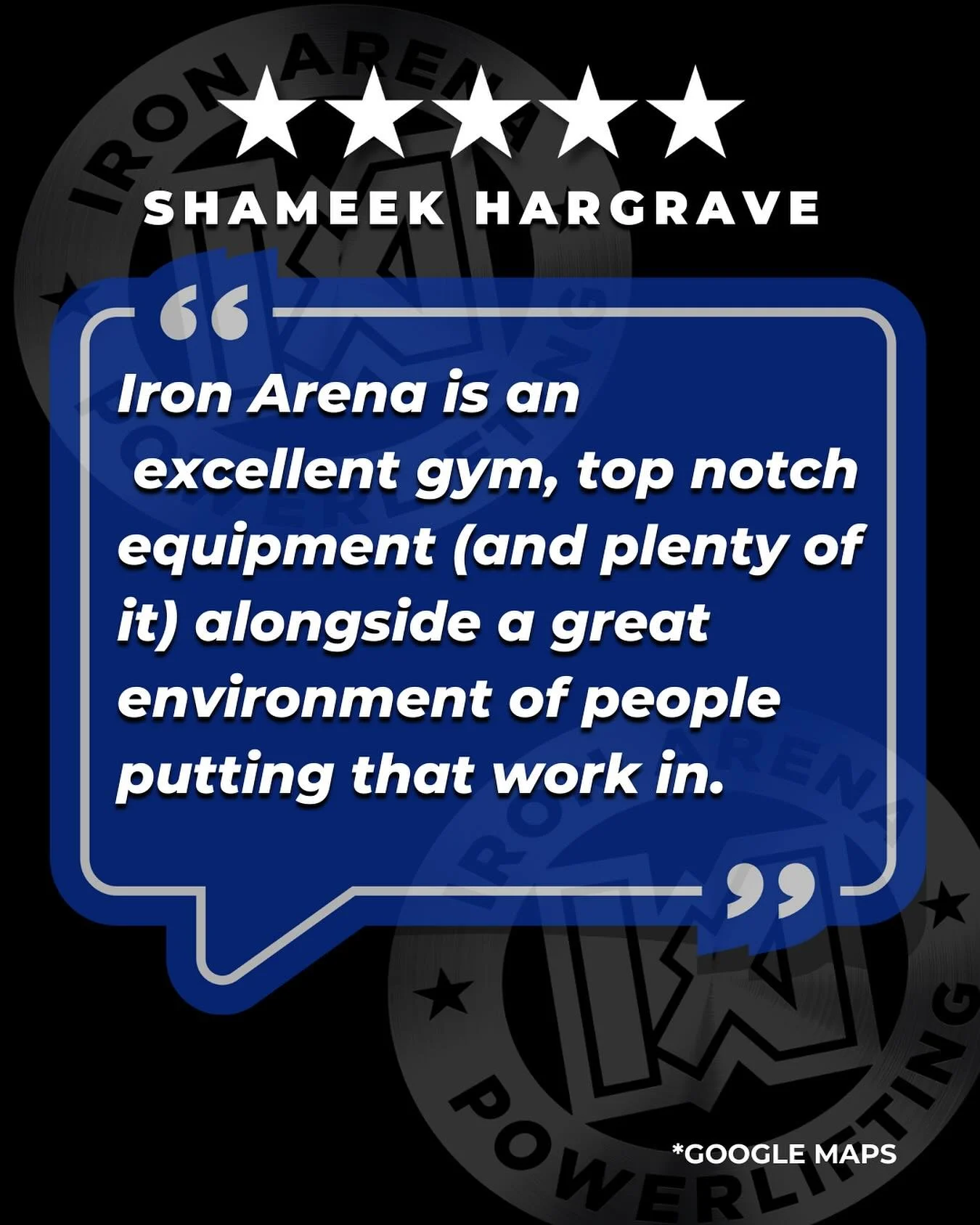 Have you had a great experience at Iron Arena? We&rsquo;d love to hear about it!

If Iron Arena has helped you grow stronger&mdash;inside and outside the gym&mdash;please take a moment to leave us a ⭐️⭐️⭐️⭐️⭐️ review on Google and help others find th