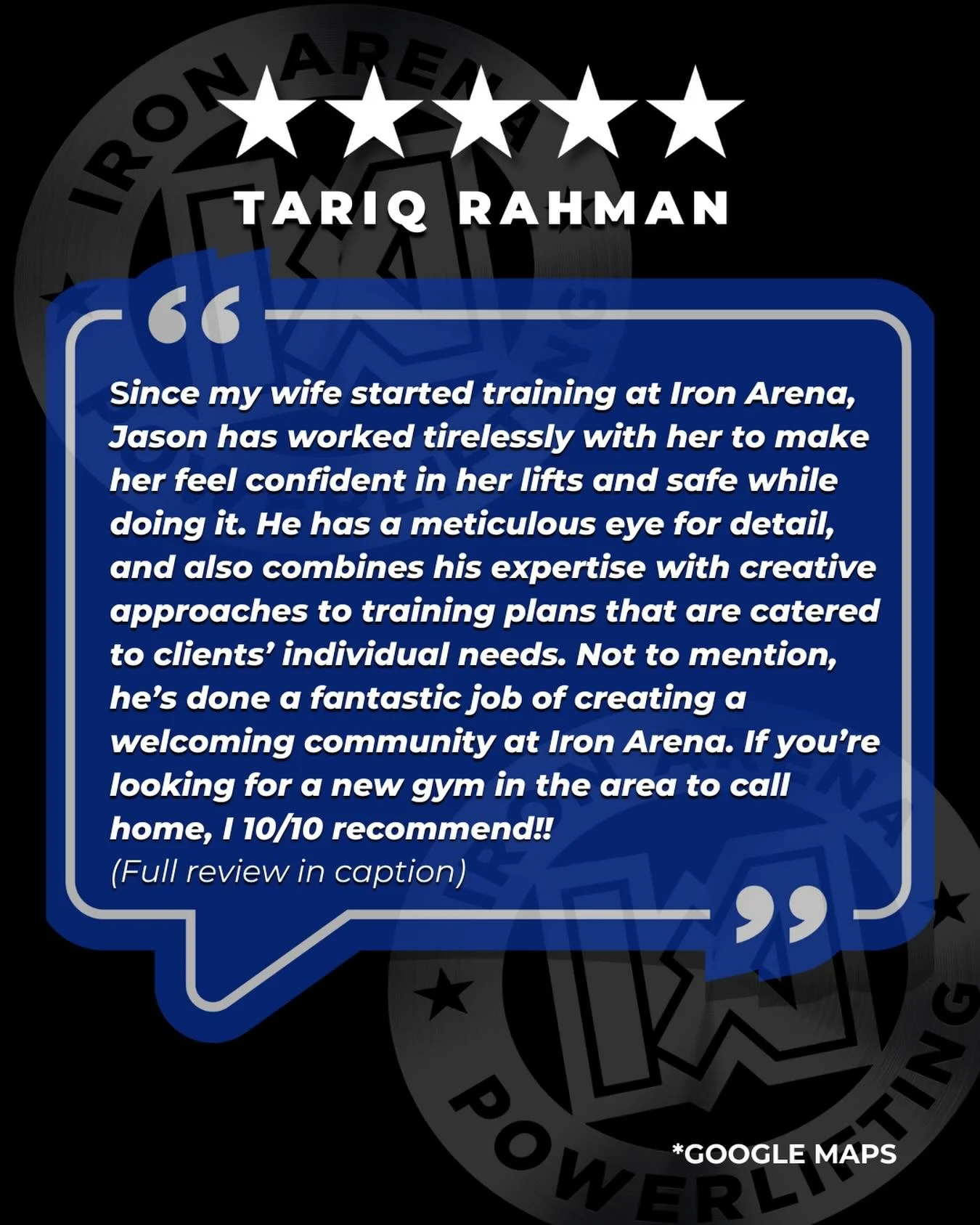 "Iron Arena is the best of both worlds: a top notch facility and expert trainer that also caters to lifters at all levels.

When my wife and I moved to New Jersey, she was really sad to be leaving her gym, where she had gotten started with stren