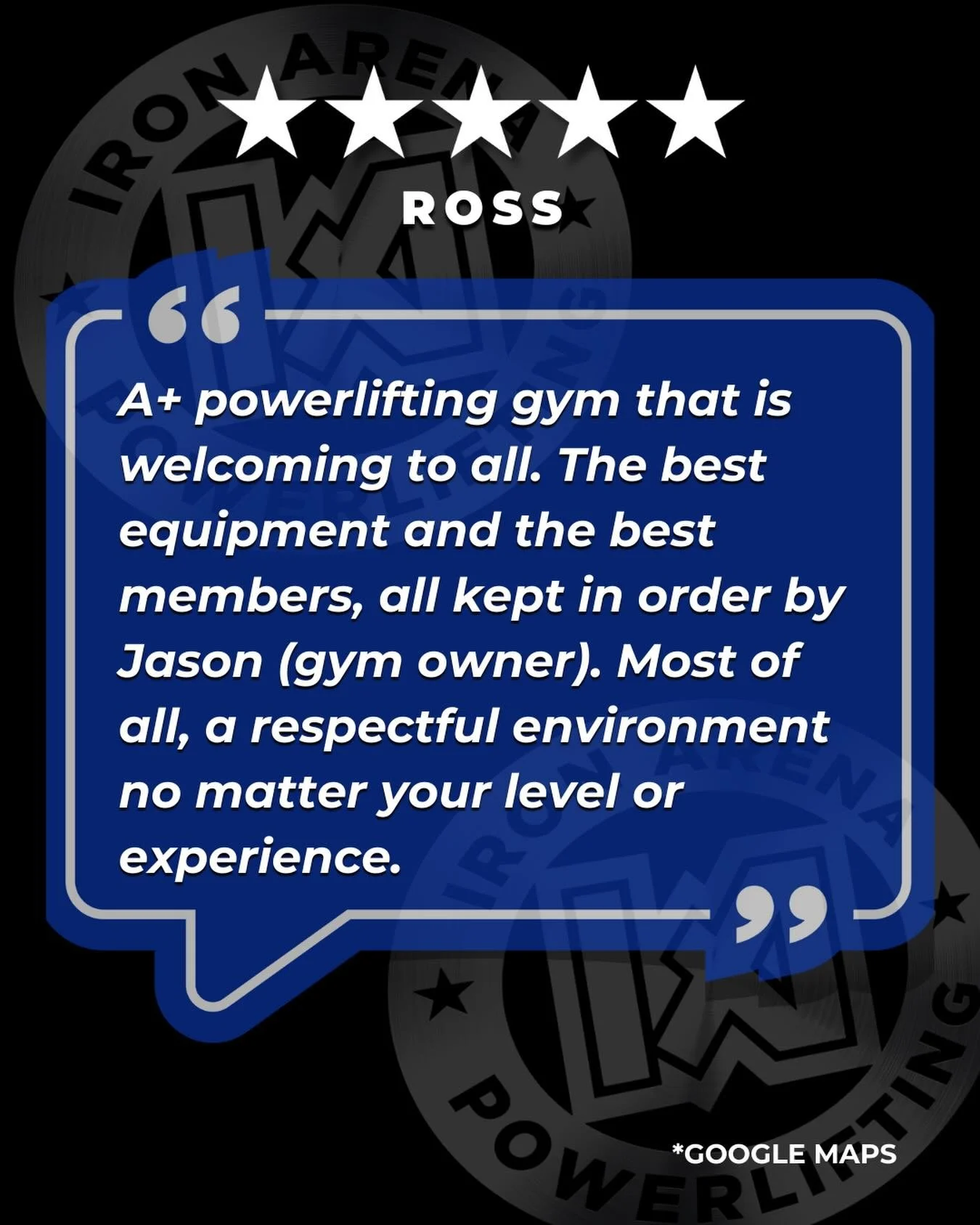 Have you had a great experience at Iron Arena? We&rsquo;d love to hear about it!

If Iron Arena has helped you grow stronger&mdash;inside and outside the gym&mdash;please take a moment to leave us a ⭐️⭐️⭐️⭐️⭐️ review on Google and help others find th