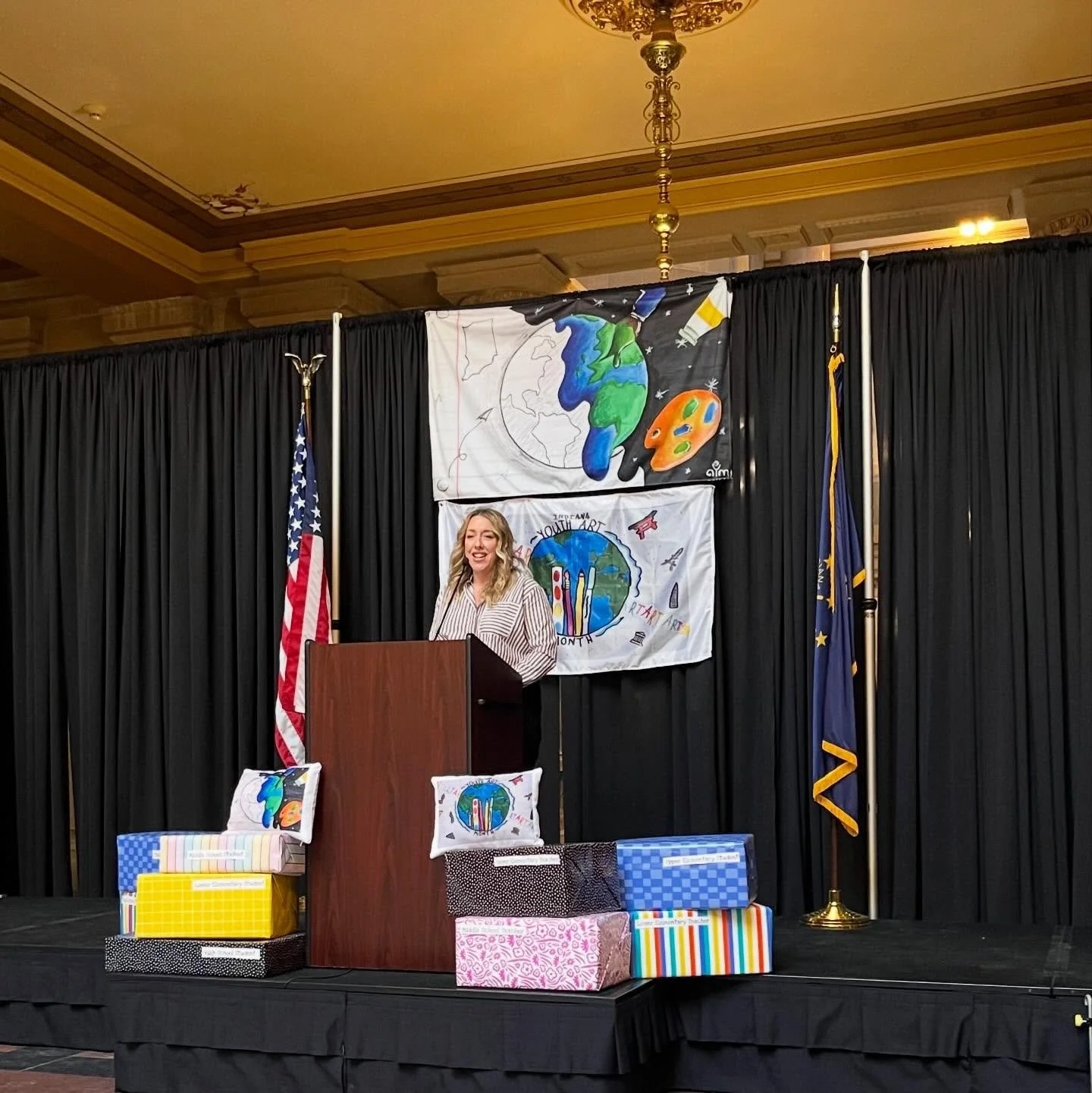 Yesterday I had the honor of being the keynote speaker for the Indiana Youth Art Month kickoff event at the Indiana Statehouse. 🎨 In addition to speaking to the student artists, families, educators, and community supporters of the arts, I had the op