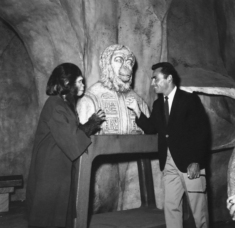 Rod Serling on the set of 'Planet of the Apes' (1968), which he co-wrote. 