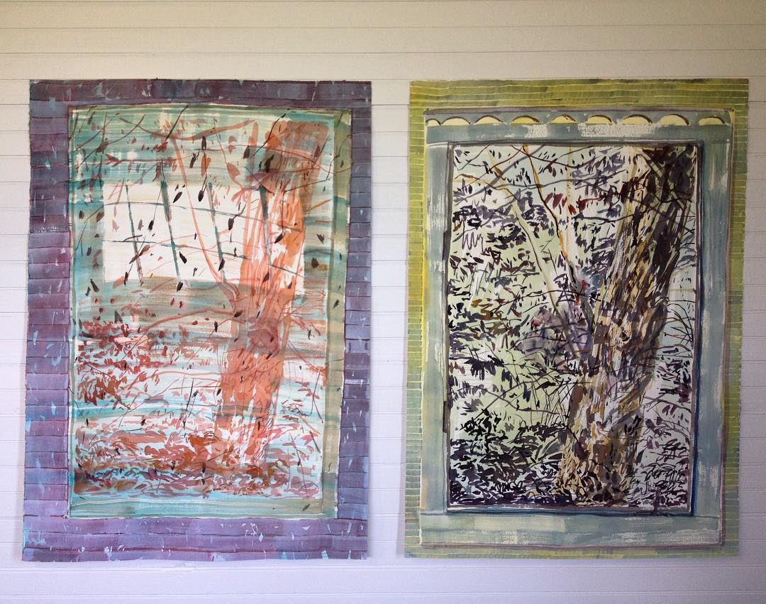 en plain air watercolor paintings, 30 x 22" each