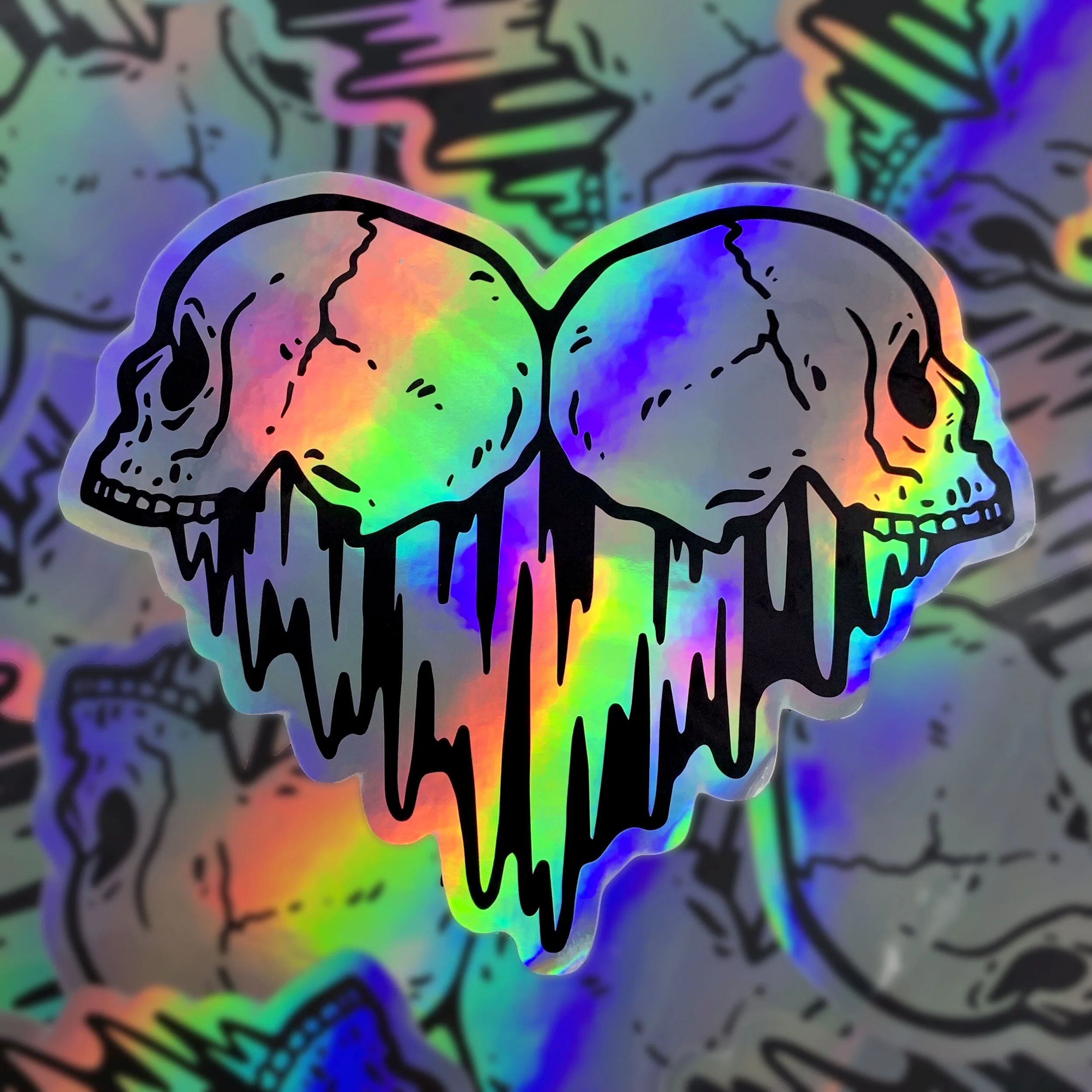 Holographic Two Skull Sticker