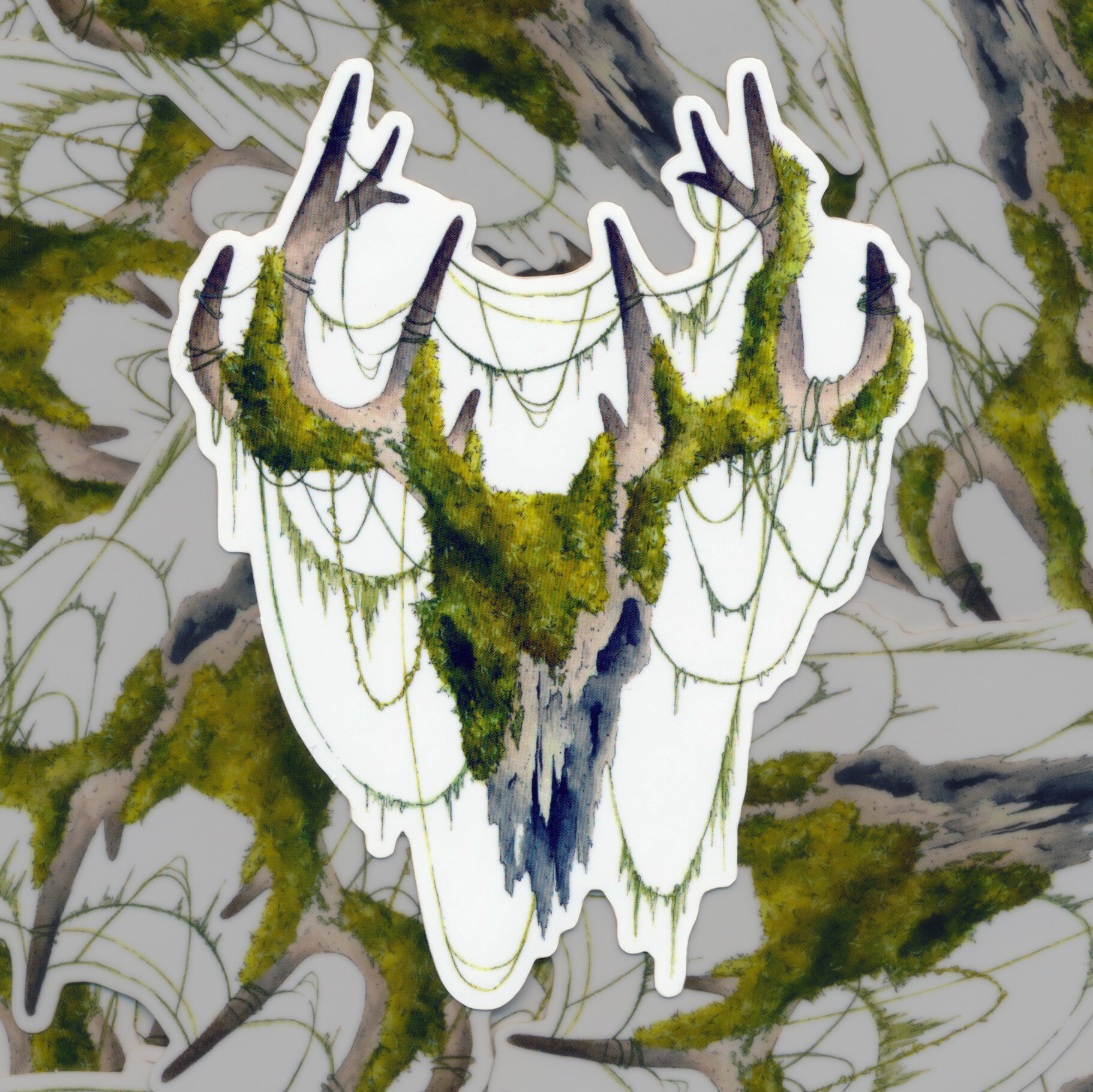 Mossy Dear Skull Sticker