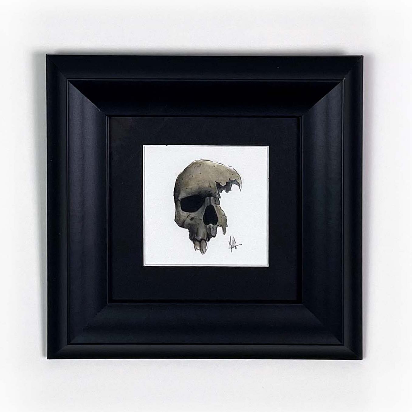 Another day, another new tiny skull painting!  Same deal as the others!  3&rdquo; x 3&rdquo; painting inside 5&rdquo; x 5&rdquo; (inner dimensions) frame!  Perfect to tie together a gallery wall of set of many sizes! $75 Message me to claim!  And if 