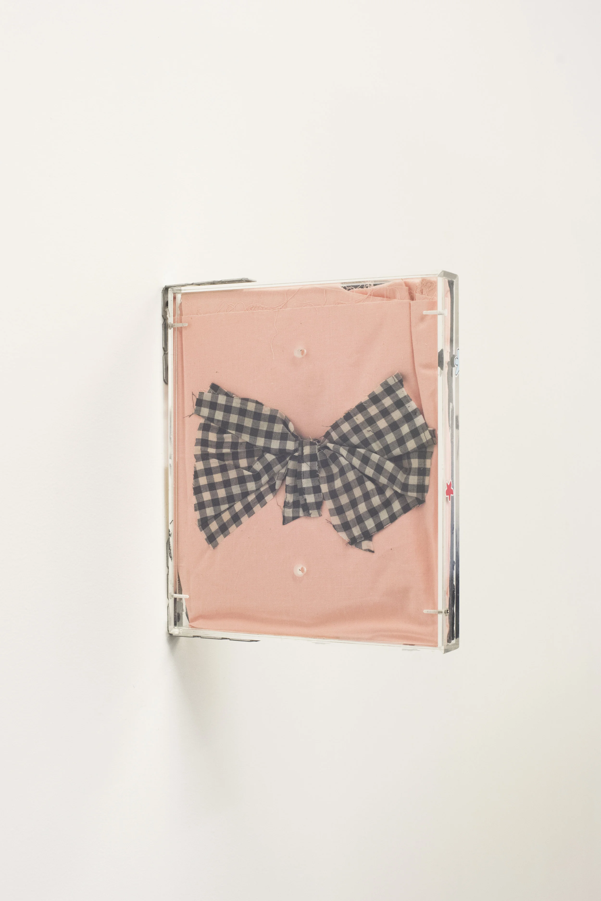 Gussie Vinall Richardson How Deep Is Your Love (beginnings) perspex box, found fabric, digitally printed fabric, acrylic on plastic adhesive, found text/image, custom stickers