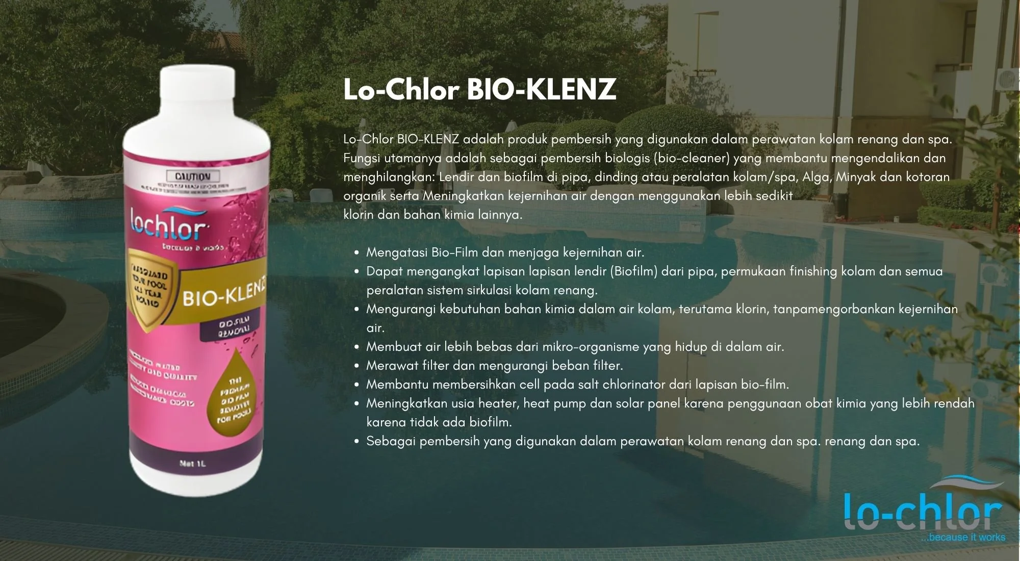 Biofim remover untuk menghilangkan biofilm pada kolam renang