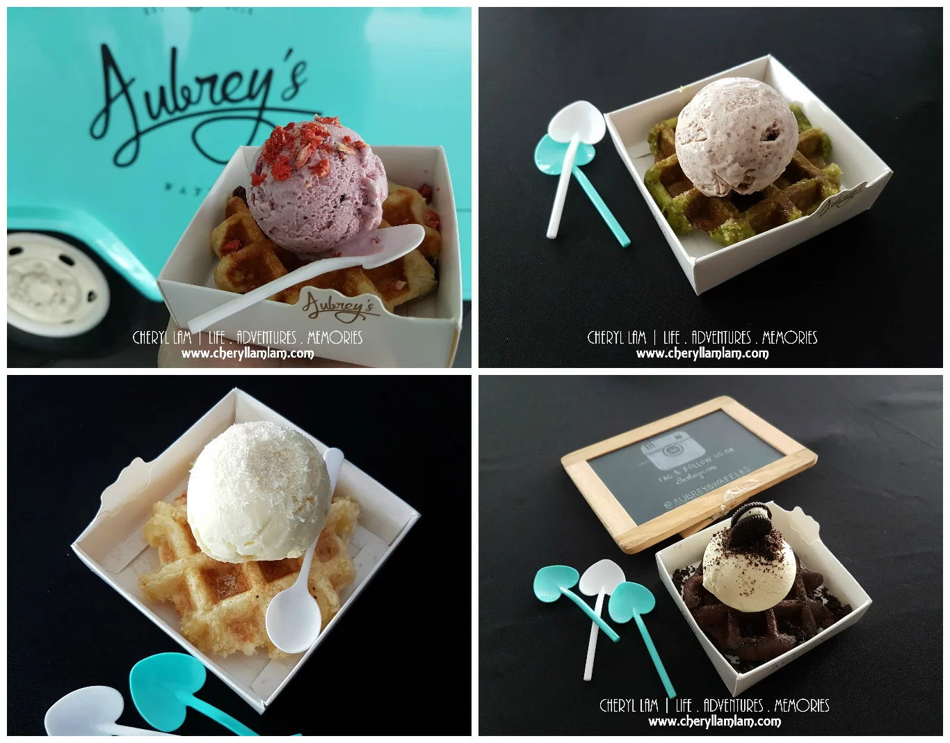 Clockwise: Strawberry on Multi grain; Red Bean on Matcha; Vanilla oreo on brownie; Coconut on Mochi 