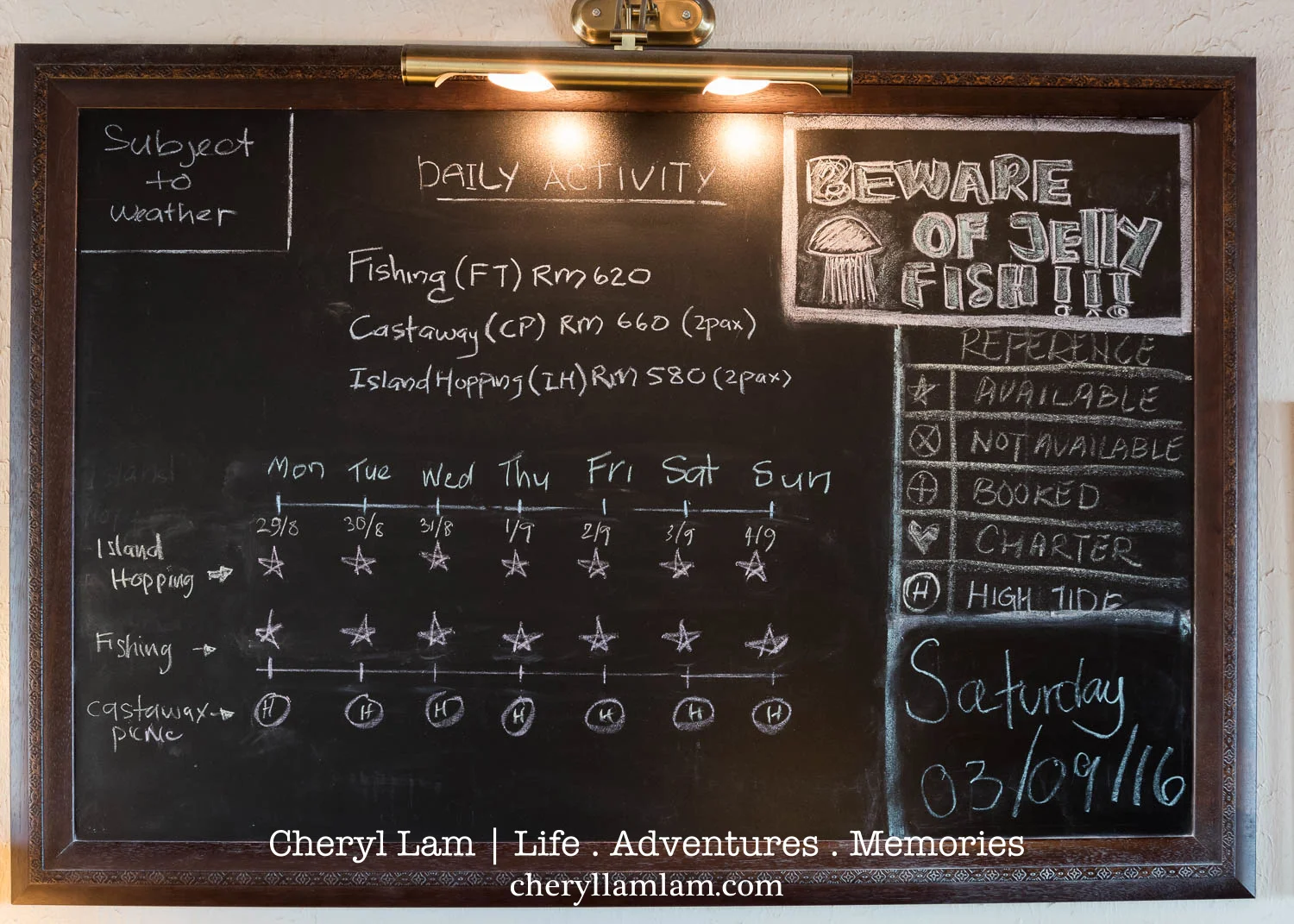 Information and activities of the day are clearly stated at the hotel lobby for guests' convenience