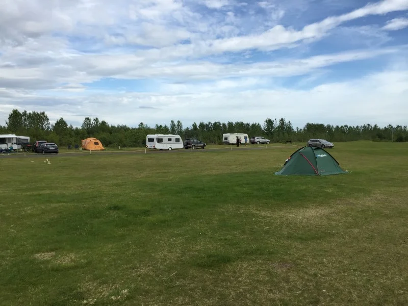 There are slots for you to park your camper van on the campsite ground. Photo: gesthus.is