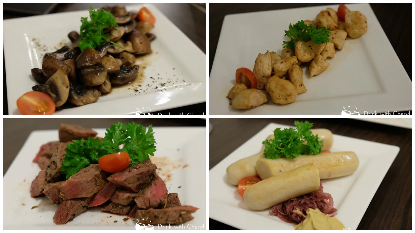 Sauteed mushroom ; sauteed chiken ; sauteed beef ; chicken jumbo sausage