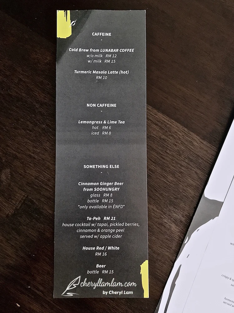 Beverage menu