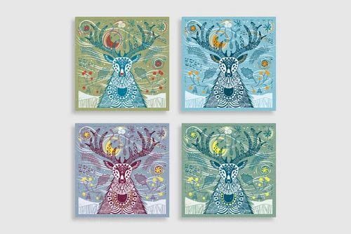 Colourful Reindeer Bauble On Antlers Xmas Child Kids Christmas Card - Groceries