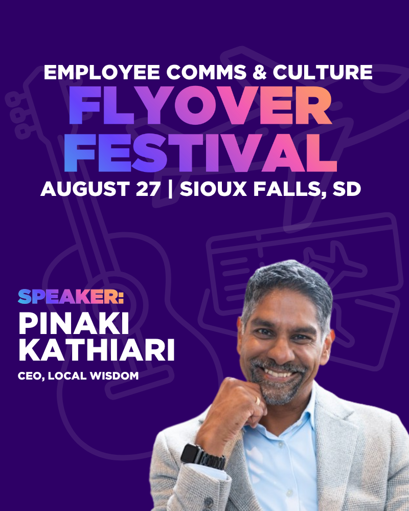 Speaker announcement graphic for Flyover Festival 2026. Purple background with festival branding. Headshot of Pinaki Kathiari..