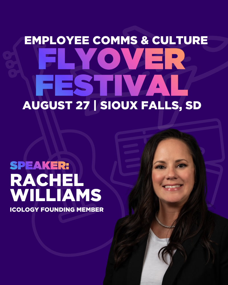 Speaker announcement graphic for Flyover Festival 2026. Purple background with festival branding. Headshot of Rachel Williams..